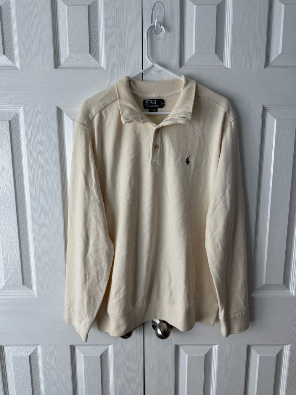 Polo Ralph Lauren Cream Button Neck Sweater XXL Cotton Olive Pony Quiet Luxury